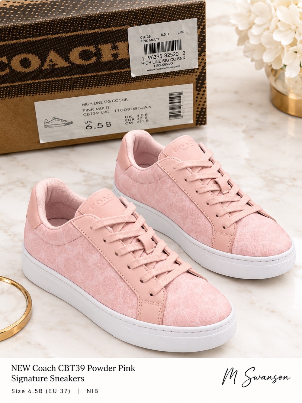 NEW Coach High Line CBT39 Powder Pink Signature Sneakers Size 6.5 NIB